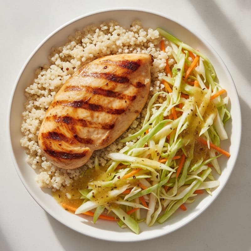Grilled Chicken Breast with Crunchy Vegetable Slaw and Quinoa
