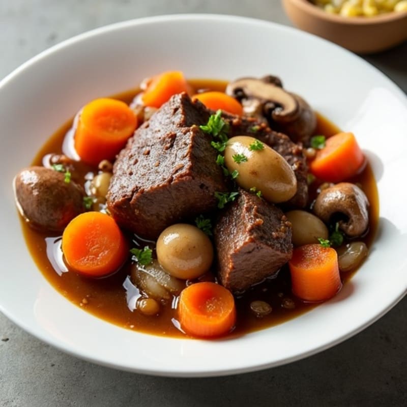 Tender Braised Beef with Mushrooms and Carrots