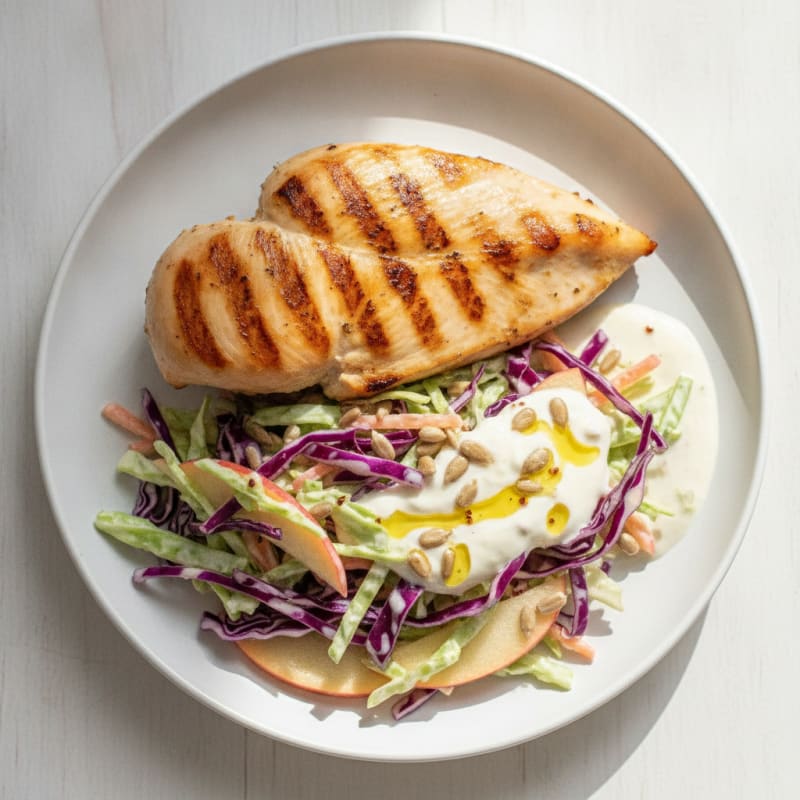 Grilled Chicken Breast with Crunchy Slaw and Greek Yogurt Dressing
