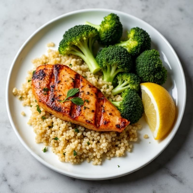 Grilled Chicken Breast with Quinoa and Roasted Broccoli