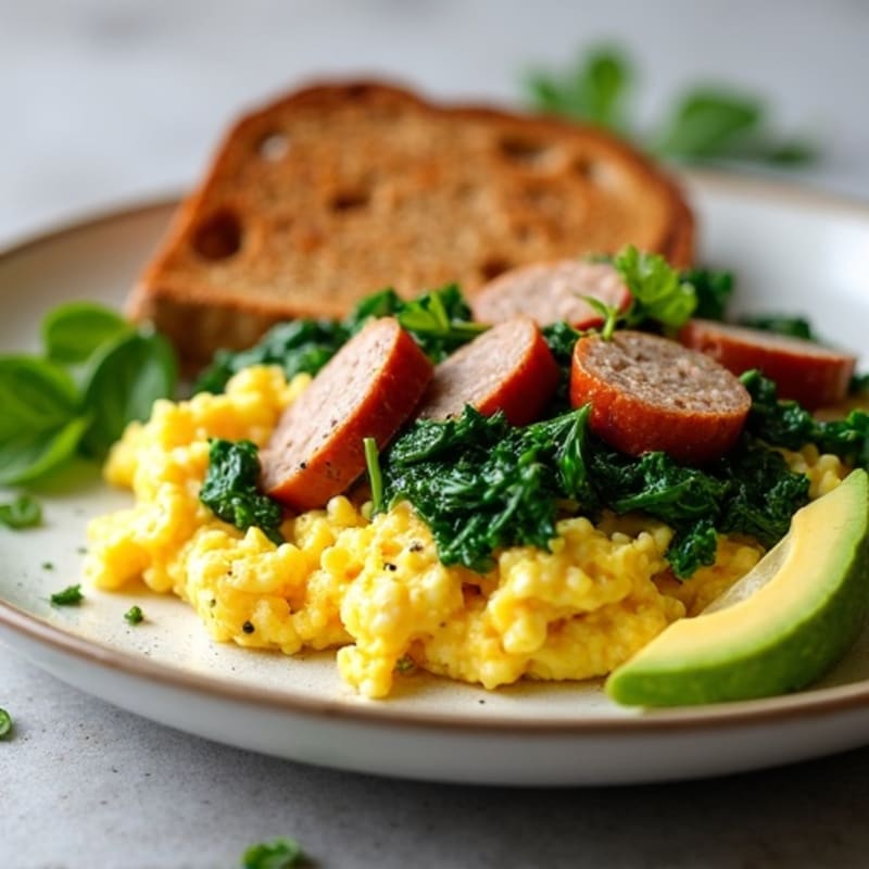 Egg White Scramble with Sautéed Spinach and Turkey Sausage