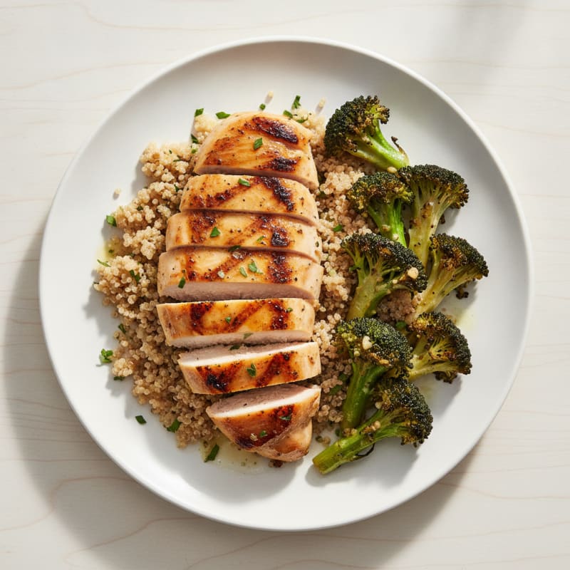 Grilled Chicken Breast with Quinoa and Roasted Broccoli