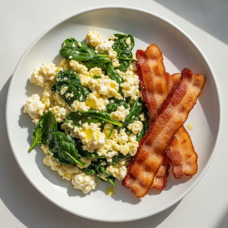 Cottage Cheese Scramble with Spinach and Turkey Bacon