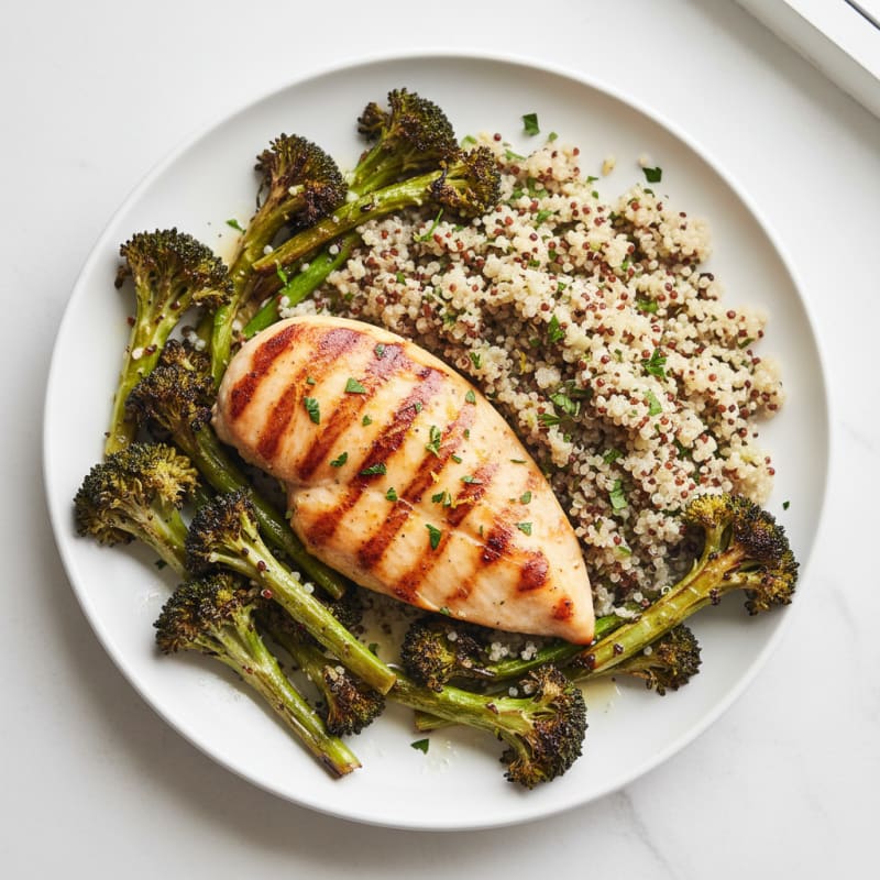 Grilled Chicken Breast with Quinoa and Roasted Broccoli
