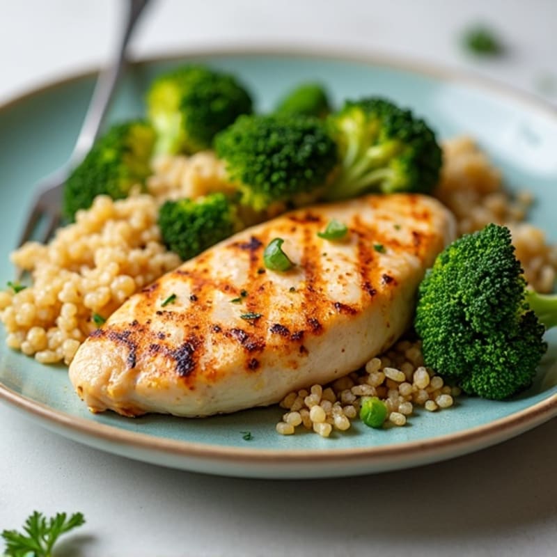 Grilled Chicken Breast with Quinoa and Roasted Broccoli