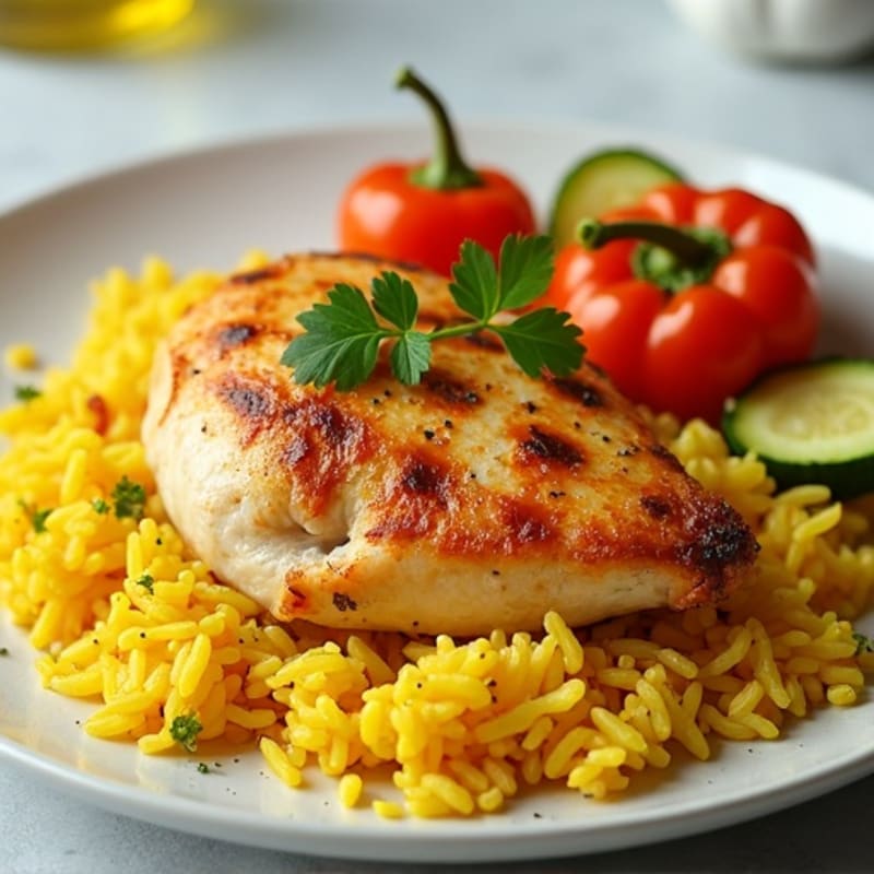 Savory Chicken and Yellow Rice with Fresh Vegetables