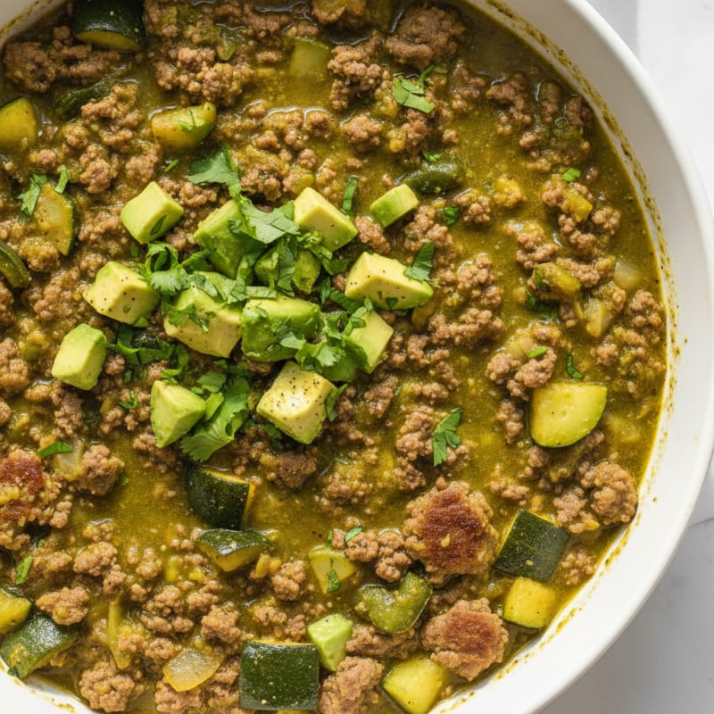 Ground Beef Chile Verde Skillet