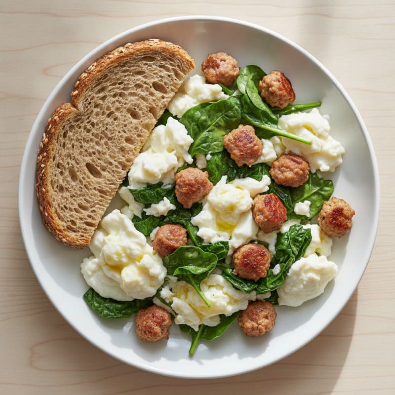 Egg White and Spinach Scramble with Turkey Sausage