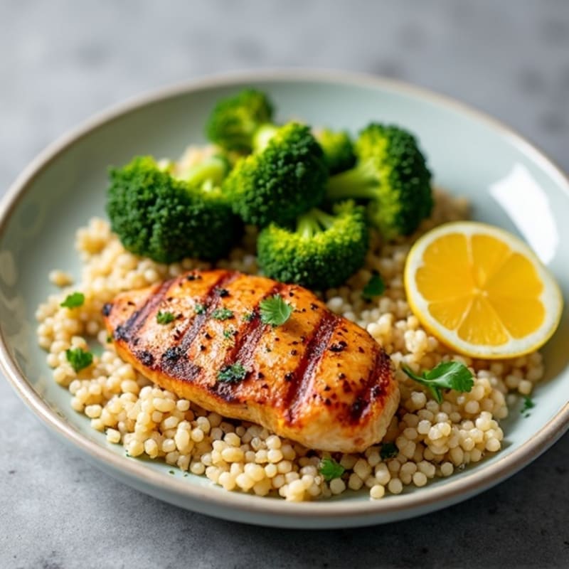Grilled Chicken Breast with Quinoa and Roasted Broccoli
