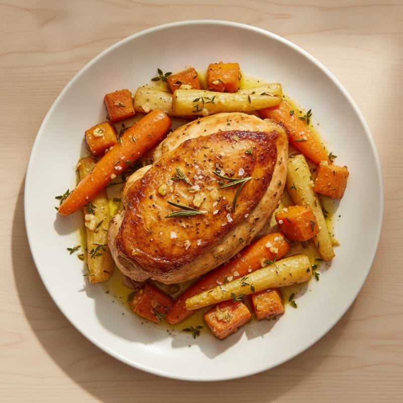Garlic Herb Roasted Chicken with Root Vegetables