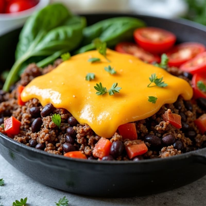 Lean Ground Beef and Black Bean Skillet with Melted Cheese