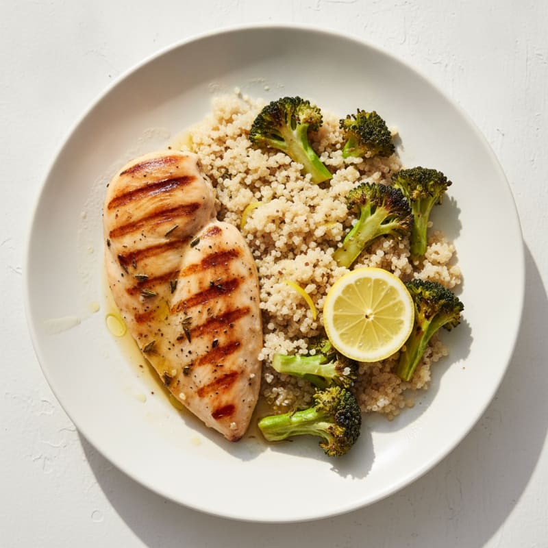 Grilled Chicken Breast with Quinoa and Roasted Broccoli
