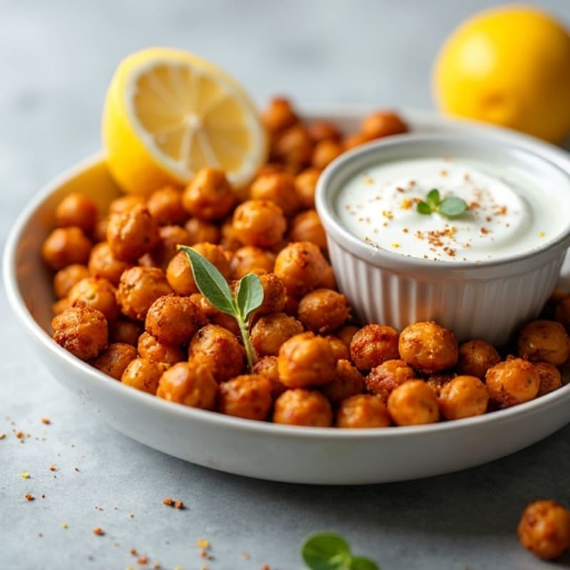 Crunchy Roasted Spiced Chickpeas with Greek Yogurt Dip