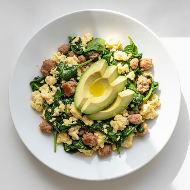 Egg White and Turkey Sausage Scramble with Spinach