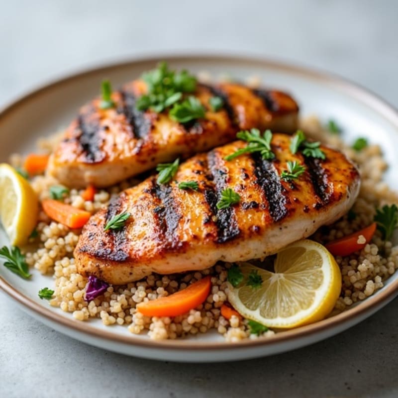 Grilled Chicken Breast with Crunchy Cabbage Slaw and Quinoa