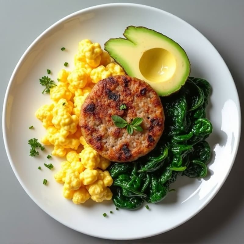 Egg White and Turkey Sausage Scramble with Sautéed Spinach