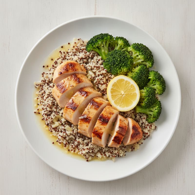 Grilled Chicken Breast with Quinoa and Steamed Broccoli