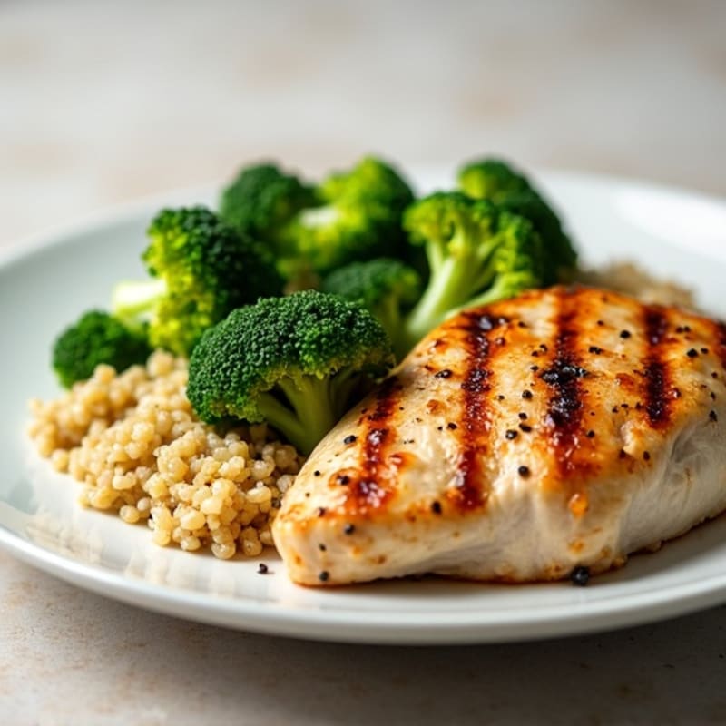 Grilled Chicken Breast with Steamed Broccoli and Quinoa