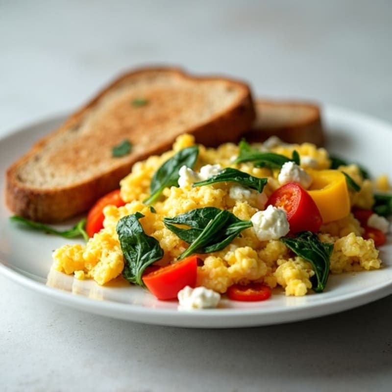 Egg White Veggie Scramble with Cottage Cheese and Spinach