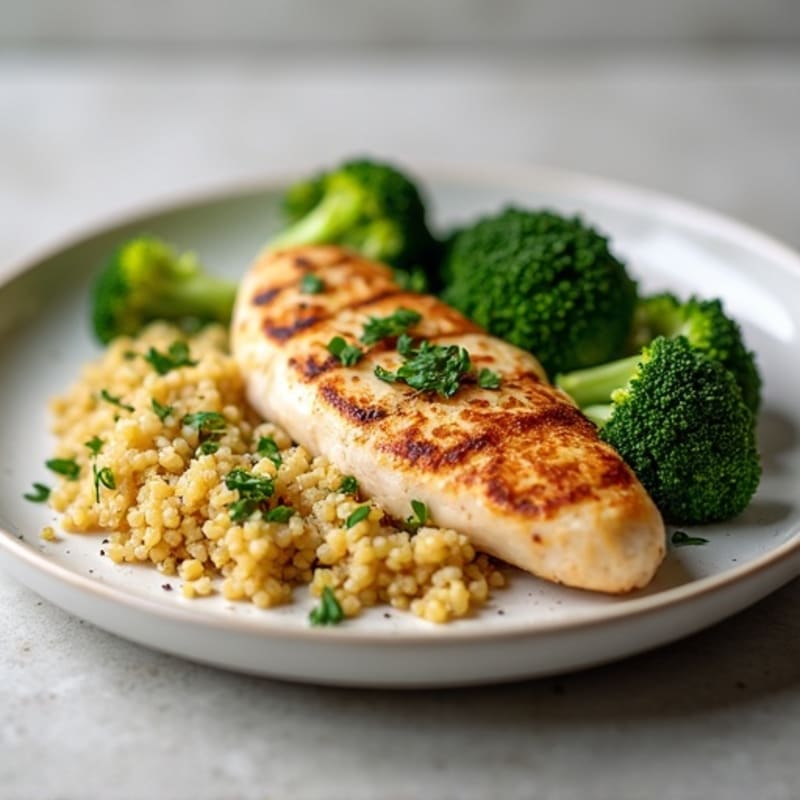 Grilled Chicken Breast with Roasted Broccoli and Quinoa
