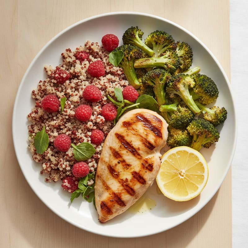 Grilled Chicken Breast with Roasted Broccoli and Quinoa