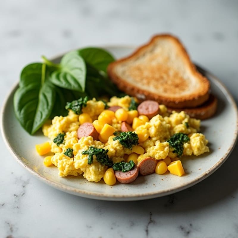 Egg White Spinach Scramble with Turkey Sausage