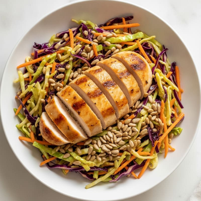 Grilled Chicken Breast with Crunchy Cabbage Slaw
