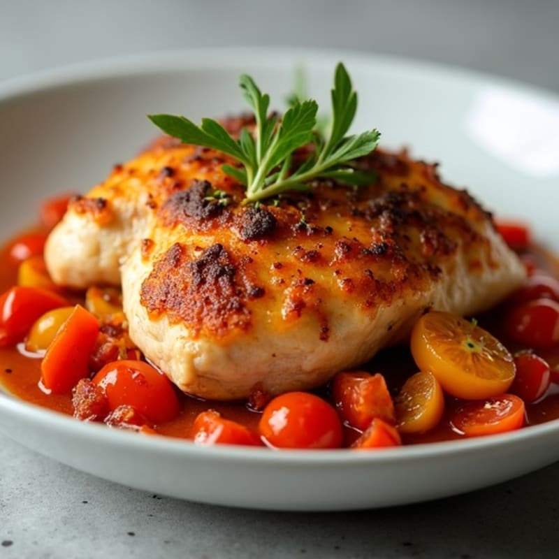 Tender Braised Chicken with Savory Tomato and Bell Pepper Sauce