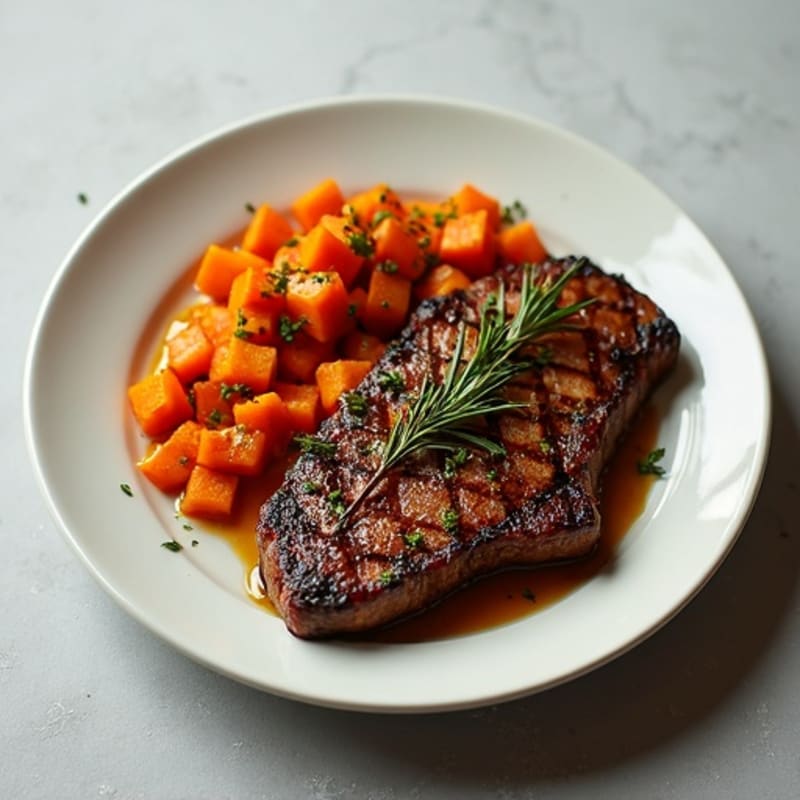 Garlic-Herb Seared Steak with Maple-Roasted Sweet Potato