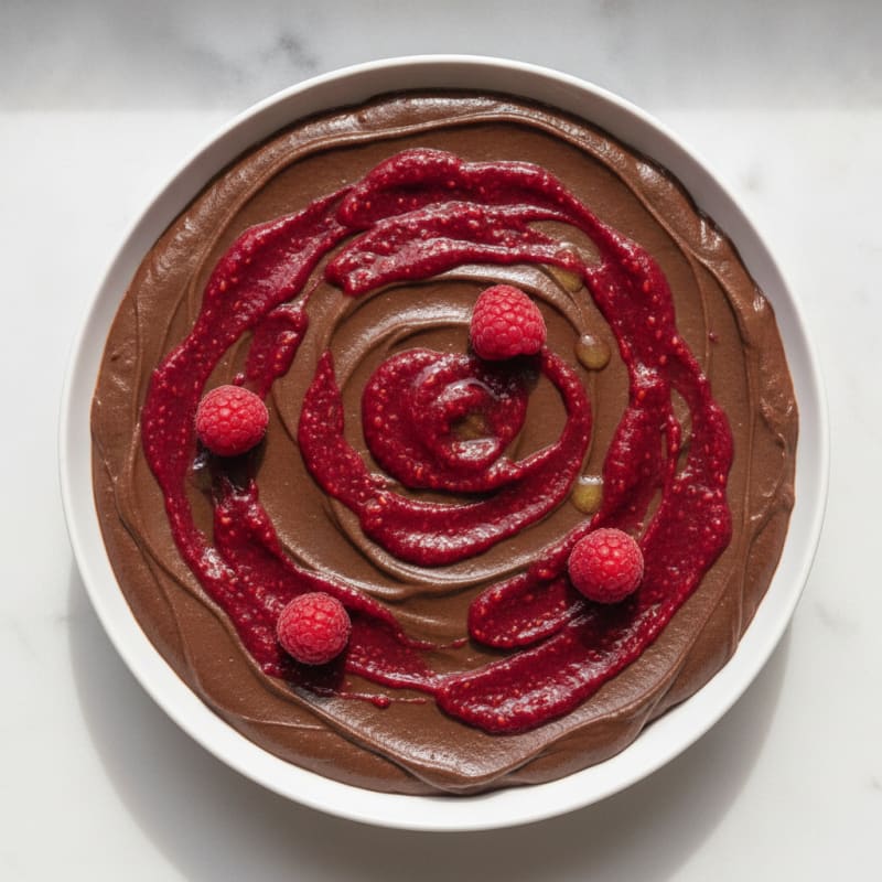 Chocolate Avocado Mousse with Raspberry Swirl