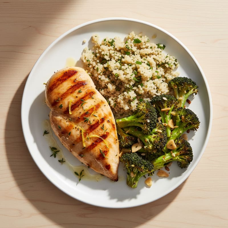 Grilled Chicken Breast with Roasted Broccoli and Quinoa