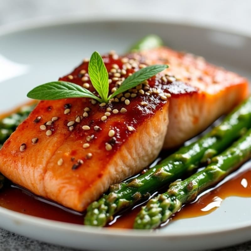 Baked Teriyaki Glazed Salmon with Roasted Asparagus