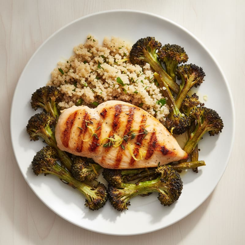 Grilled Chicken Breast with Quinoa and Roasted Broccoli