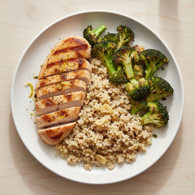 Grilled Chicken Breast with Quinoa and Roasted Broccoli