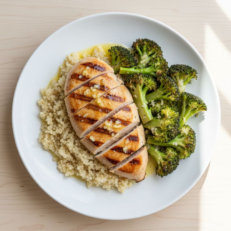 Grilled Chicken Breast with Quinoa and Roasted Broccoli