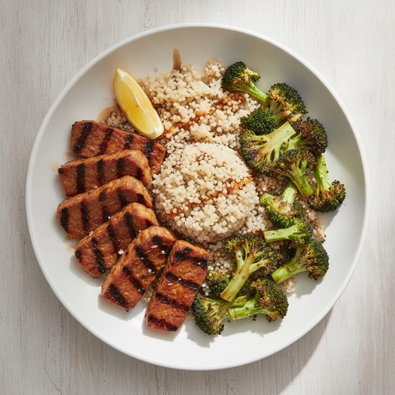 Grilled Tempeh and Quinoa Bowl with Roasted Broccoli