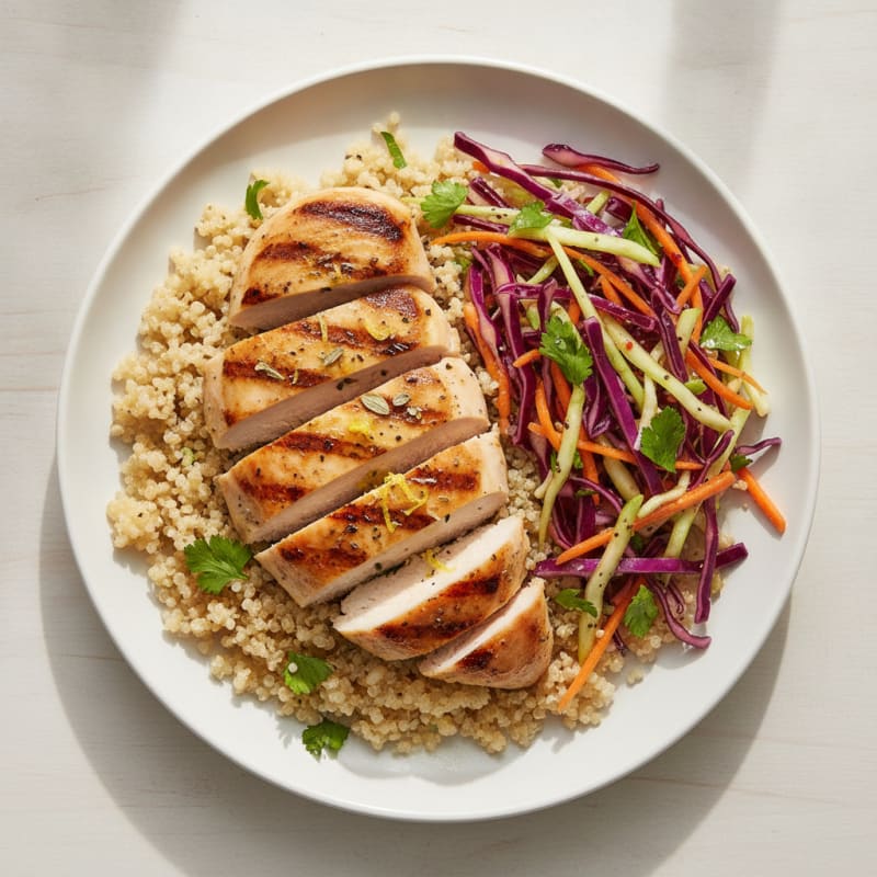 Grilled Chicken Breast with Quinoa and Crunchy Vegetable Slaw