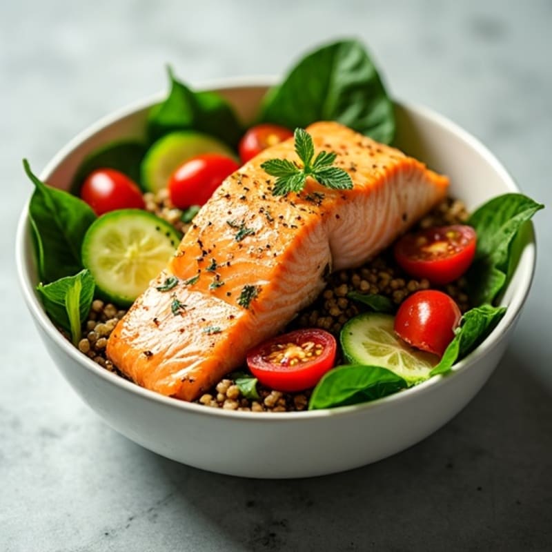 Flaky Roasted Salmon Power Bowl with Lemon-Herb Dressing