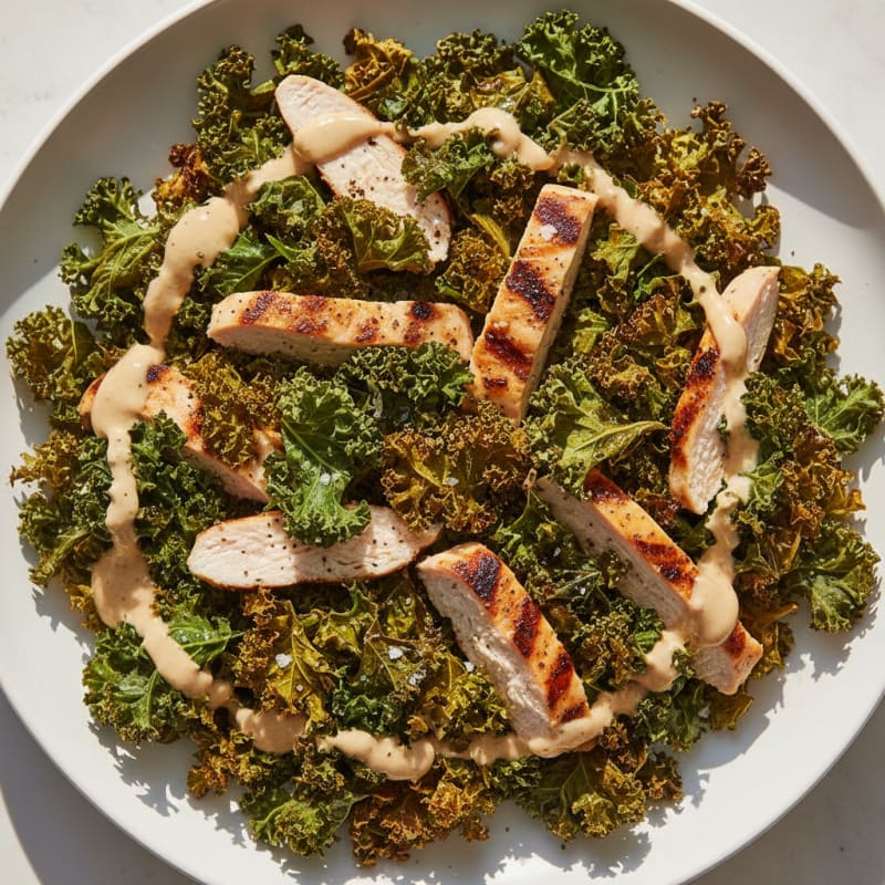Roasted Kale with Lemon-Tahini Dressing
