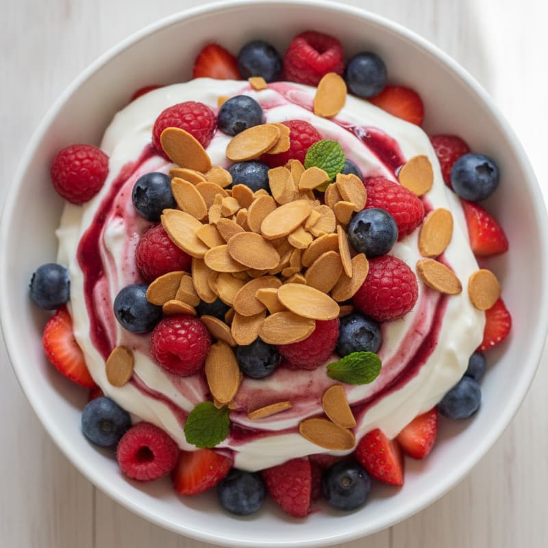 Greek Yogurt Protein Parfait with Mixed Berries and Almonds