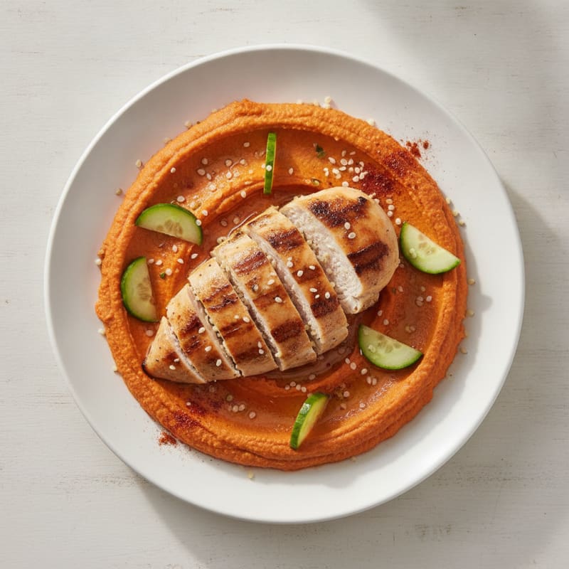 Roasted Red Pepper Hummus with Grilled Chicken