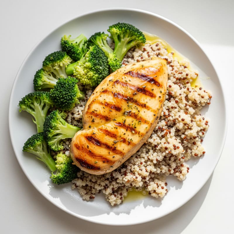 Grilled Chicken Breast with Quinoa and Steamed Broccoli