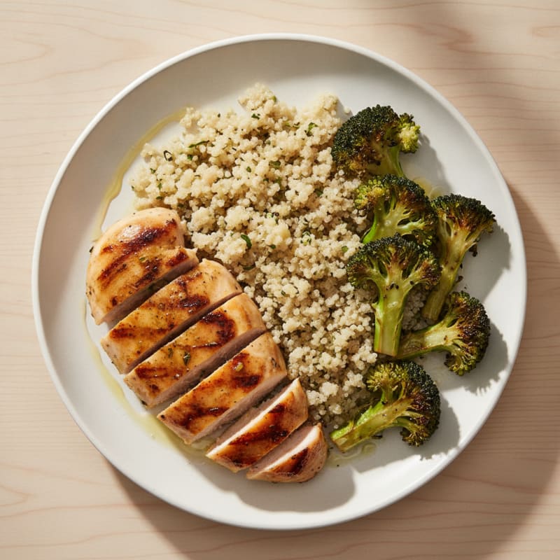 Grilled Chicken Breast with Quinoa and Roasted Broccoli