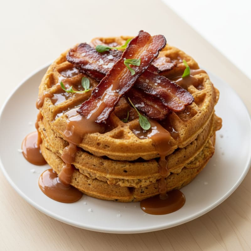 Crispy Salted Caramel Bacon Waffles