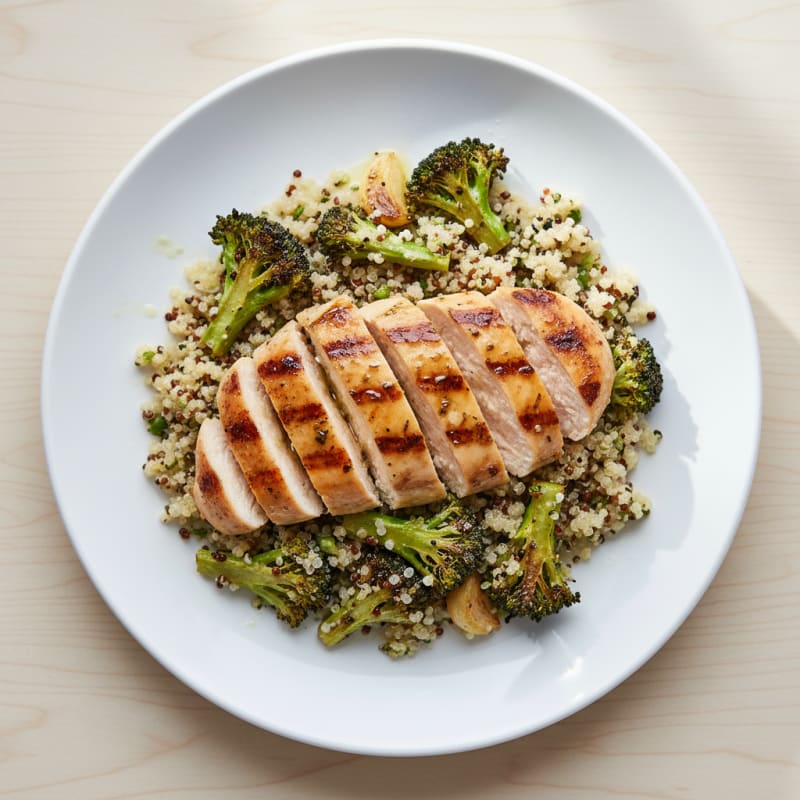 Grilled Chicken Breast with Quinoa and Roasted Broccoli