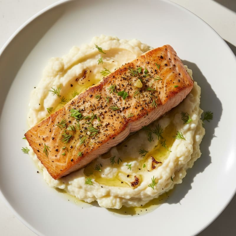 Garlic-Herb Roasted Salmon with Cauliflower Mash
