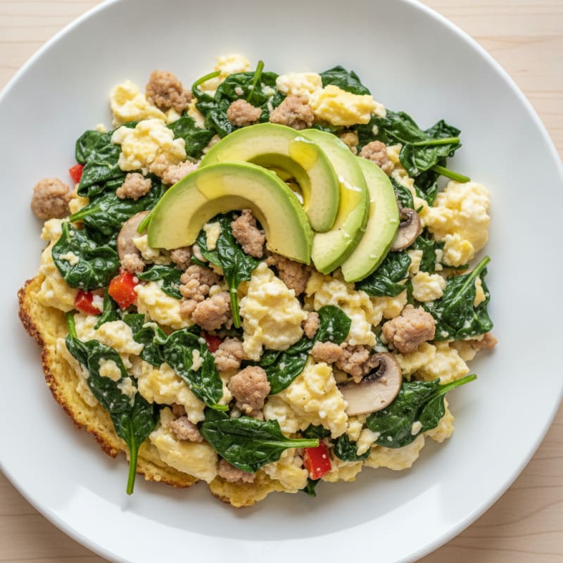 Egg White Scramble with Turkey Sausage and Spinach