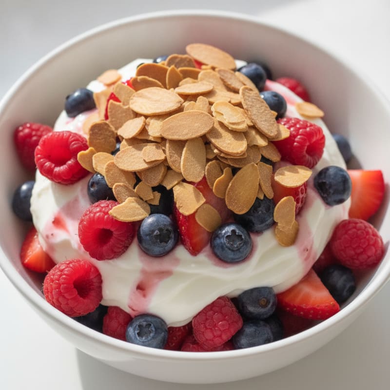 Greek Yogurt Protein Parfait with Mixed Berries and Almonds