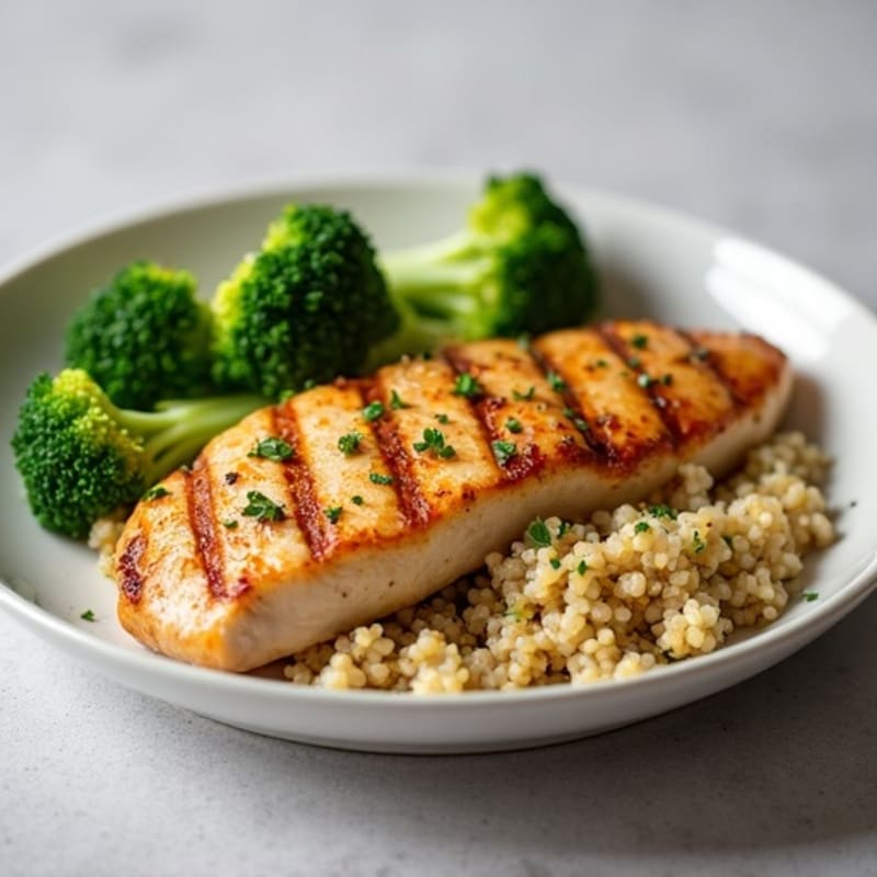 Grilled Chicken Breast with Quinoa and Steamed Broccoli