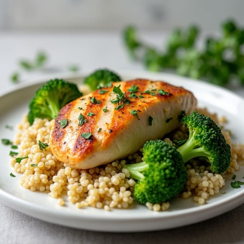 Grilled Chicken Breast with Quinoa and Roasted Broccoli